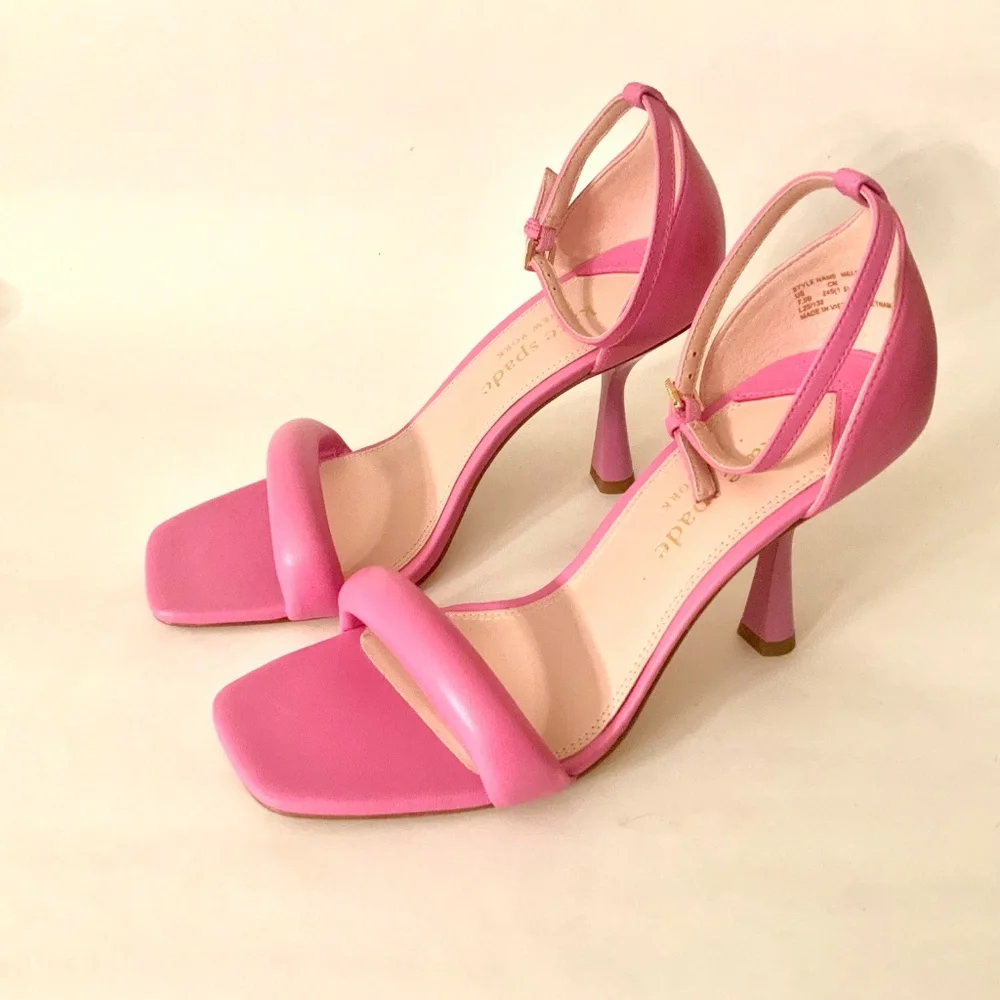 Kate Spade Melrose Ankle Strap Pumps Stiletto Heel Pink Leather Sandals 7.5